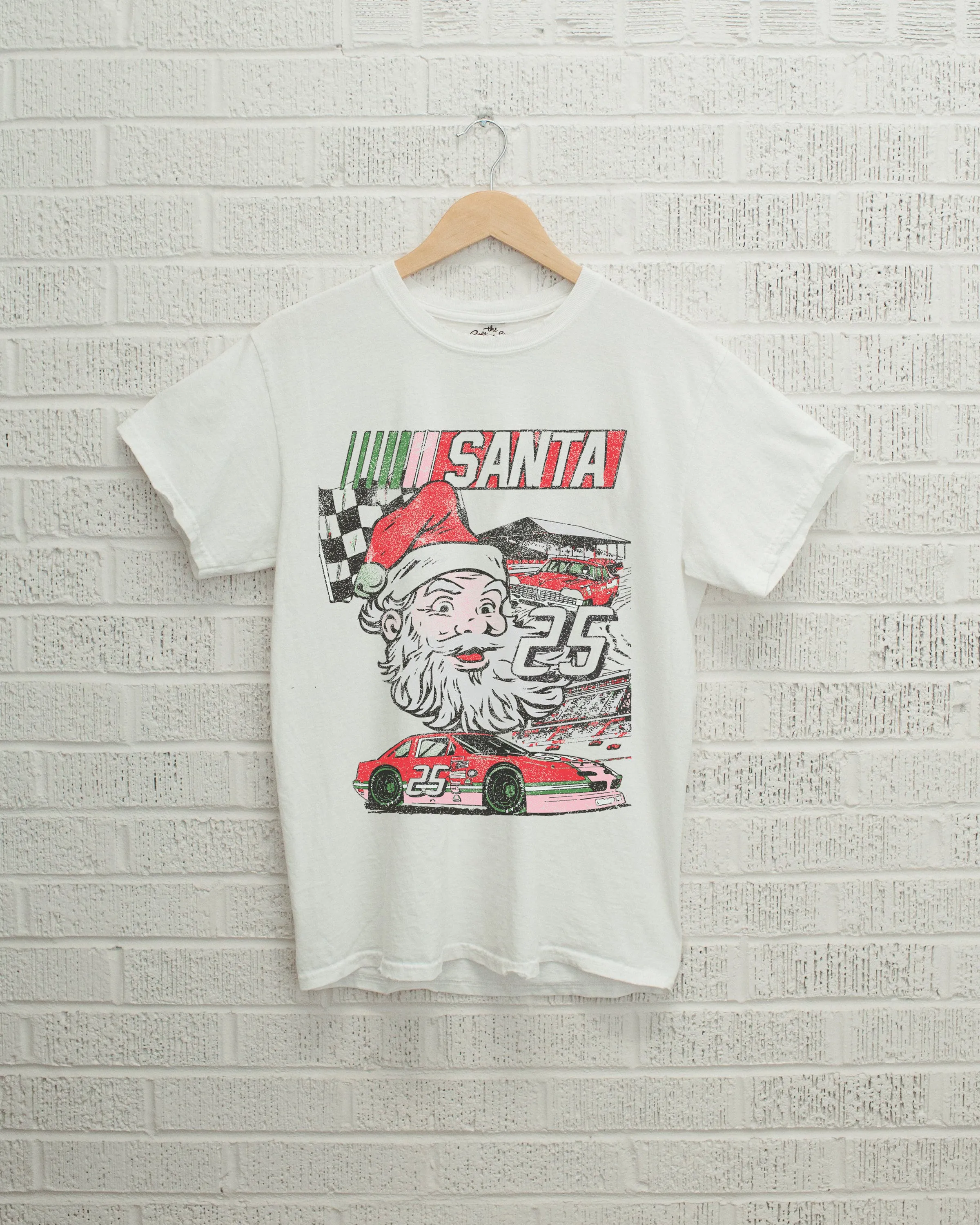 Children's Santa Race Car White Tee