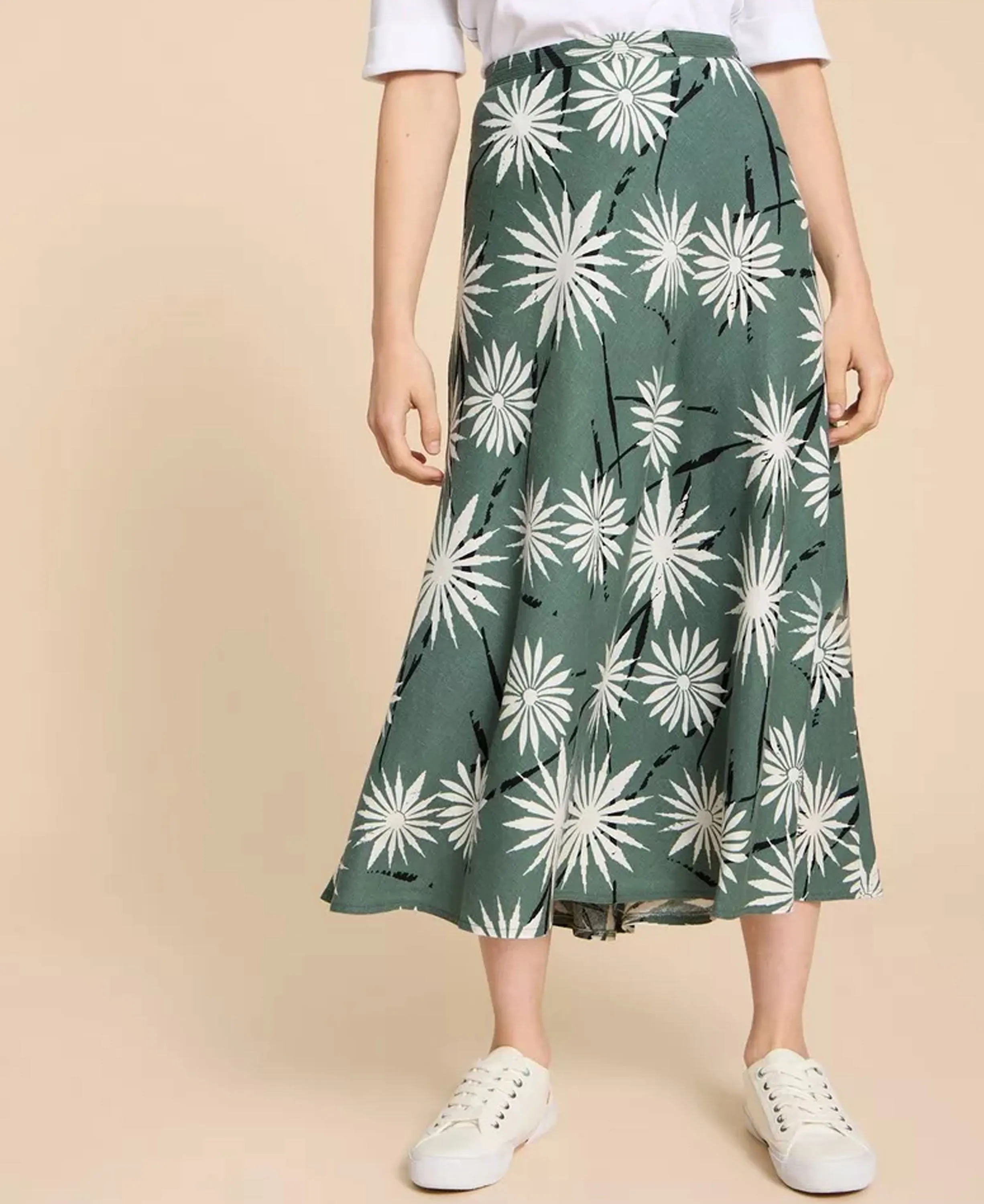 Clemence Linen Blend Skirt - Green Print