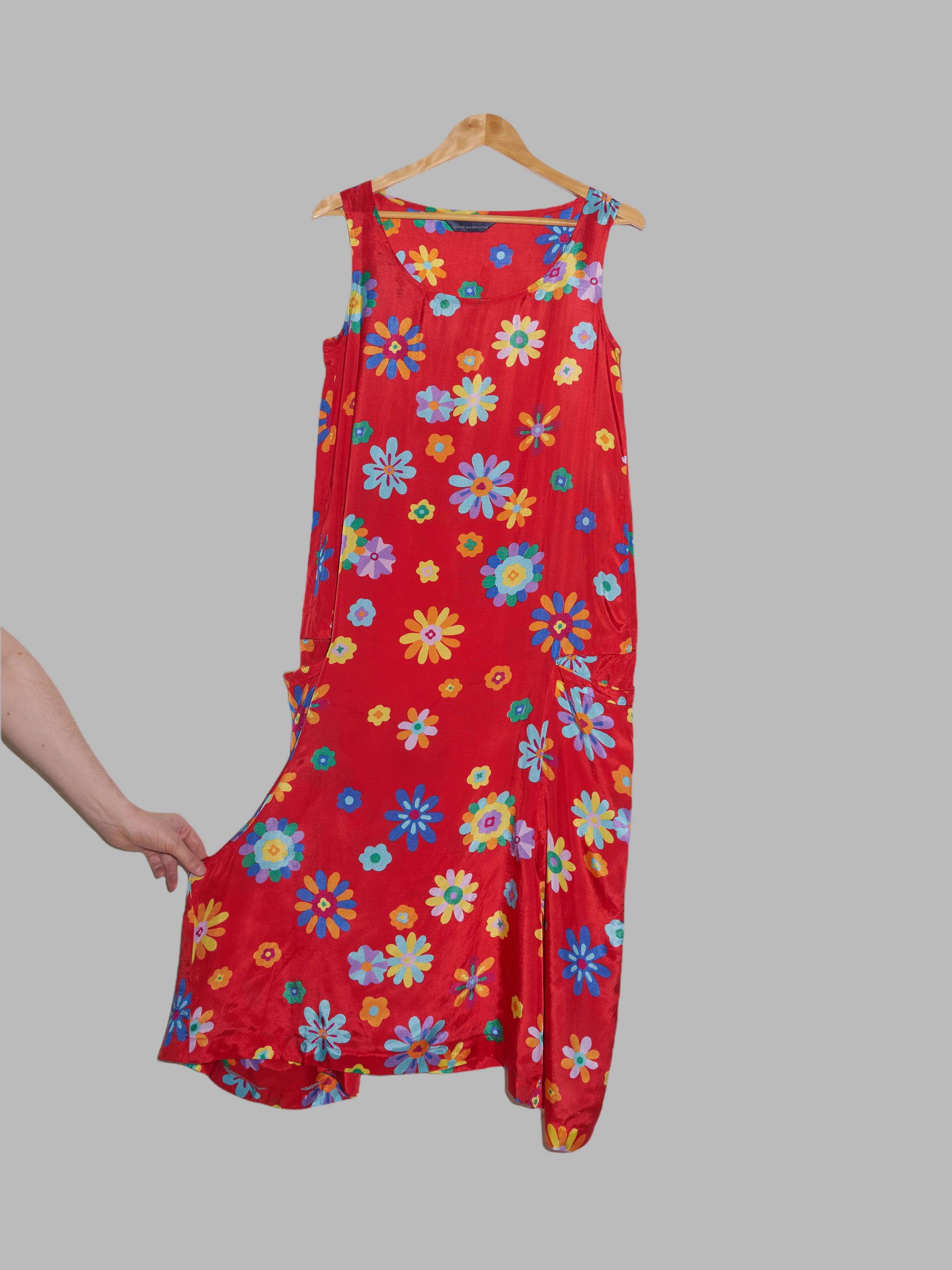 Comme des Garcons 1996 red floral print rayon sleeveless maxi dress