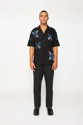 Conrad Geo Embroidery Shirt - Black