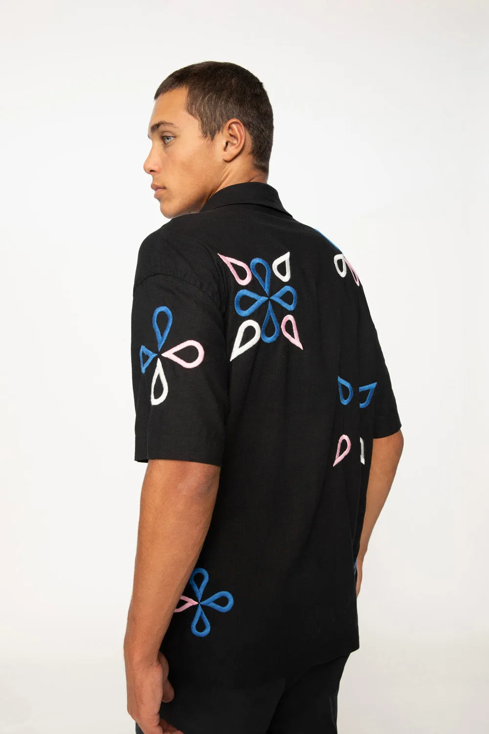 Conrad Geo Embroidery Shirt - Black