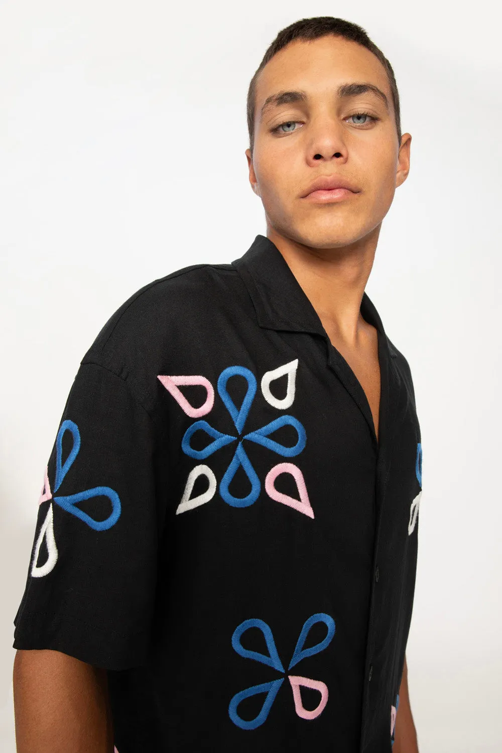 Conrad Geo Embroidery Shirt - Black