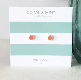 Coral And Mint Coral Enamel Studs