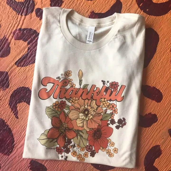 Cream Floral Thankful Tee