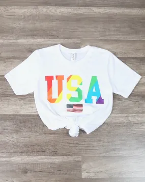 Distracted - Rainbow USA Shirt Unisex Graphic Tee in White