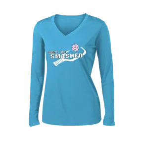 Don't Get Smashed (Patriotic Stars) | Women's Long Sleeve V-Neck Pickleball Shirts | 100% Polyester