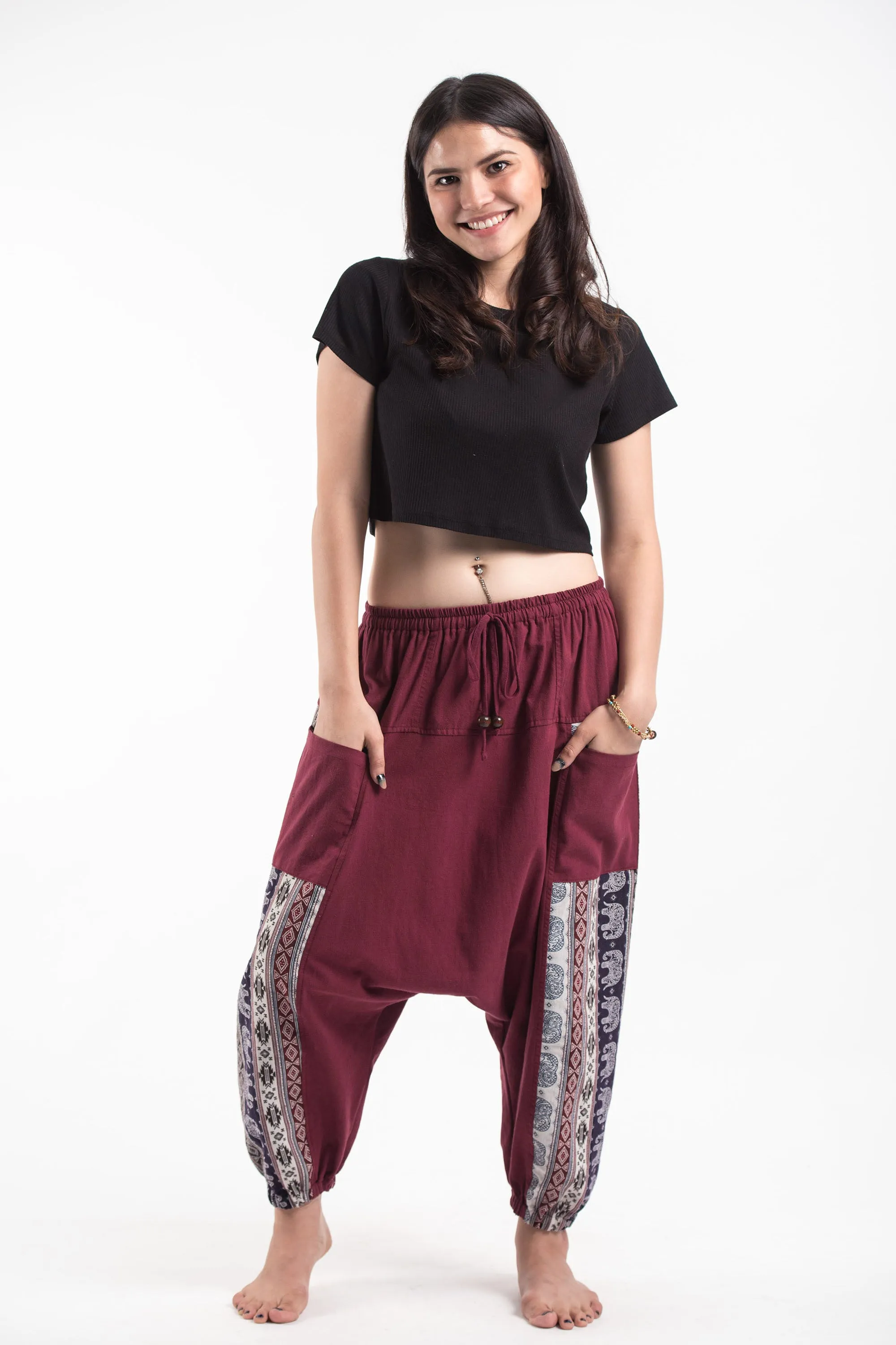 Elephant Aztec Cotton Women's Harem Pants in Red