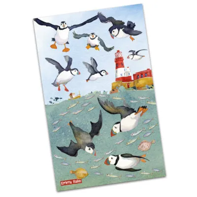 Emma Ball Diving Puffins Tea Towel