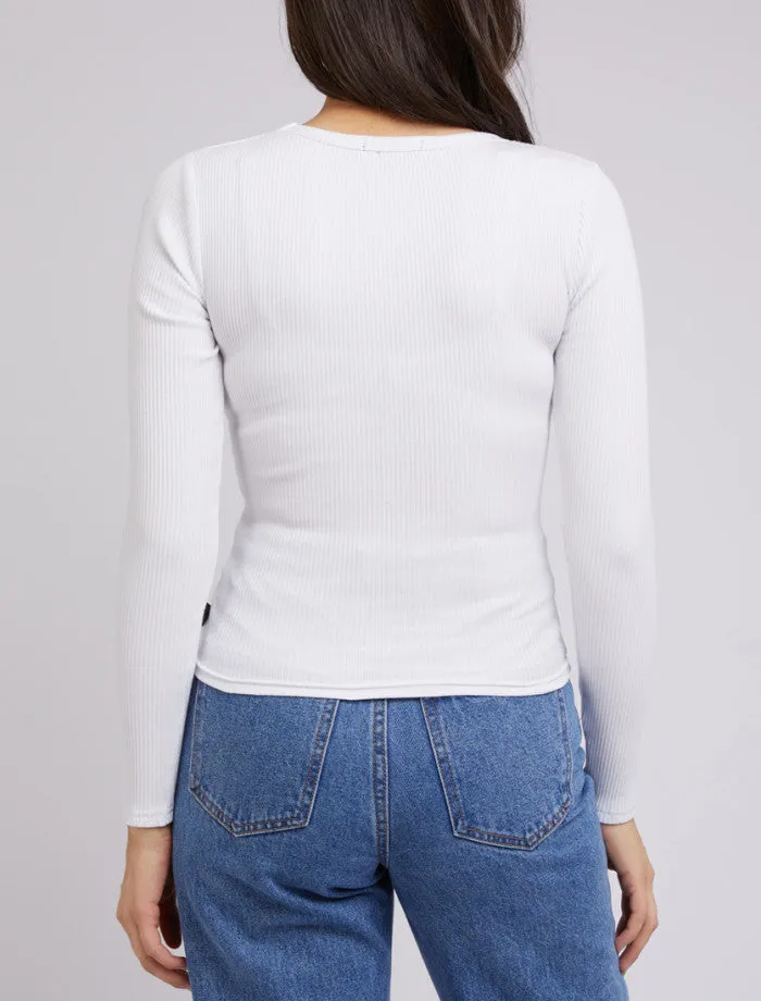 Eve Rib V Neck Long Sleeve Top (White)