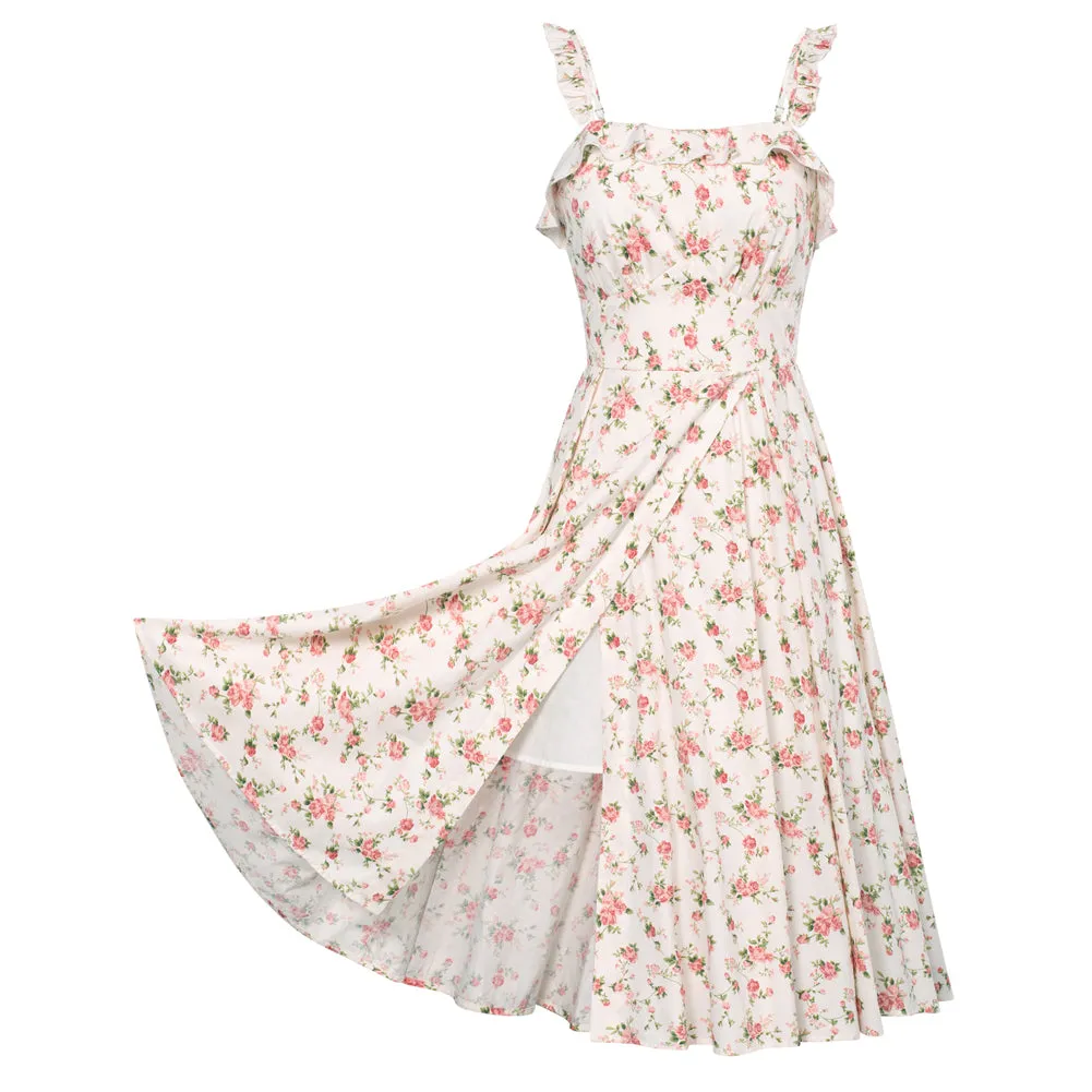 Fans Look of Floral Summer Dresses for Women 2024 Midi Sun Dresses Flowy Spaghetti Strap Dress with Pockets