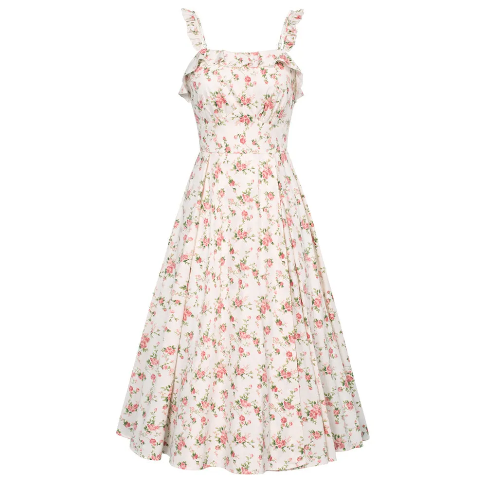 Fans Look of Floral Summer Dresses for Women 2024 Midi Sun Dresses Flowy Spaghetti Strap Dress with Pockets