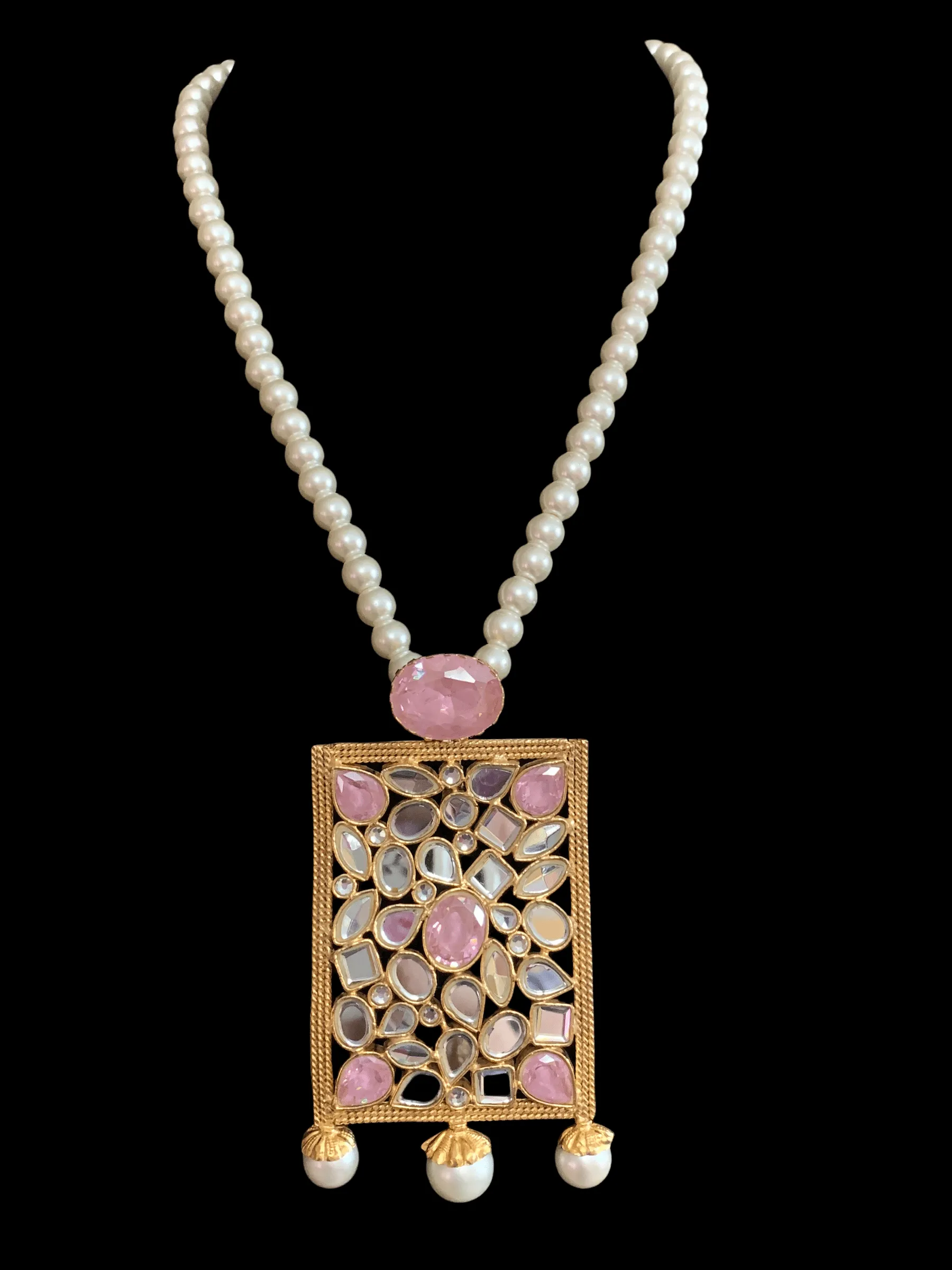 Farshi kundan pendant set in pink ( READY TO SHIP)