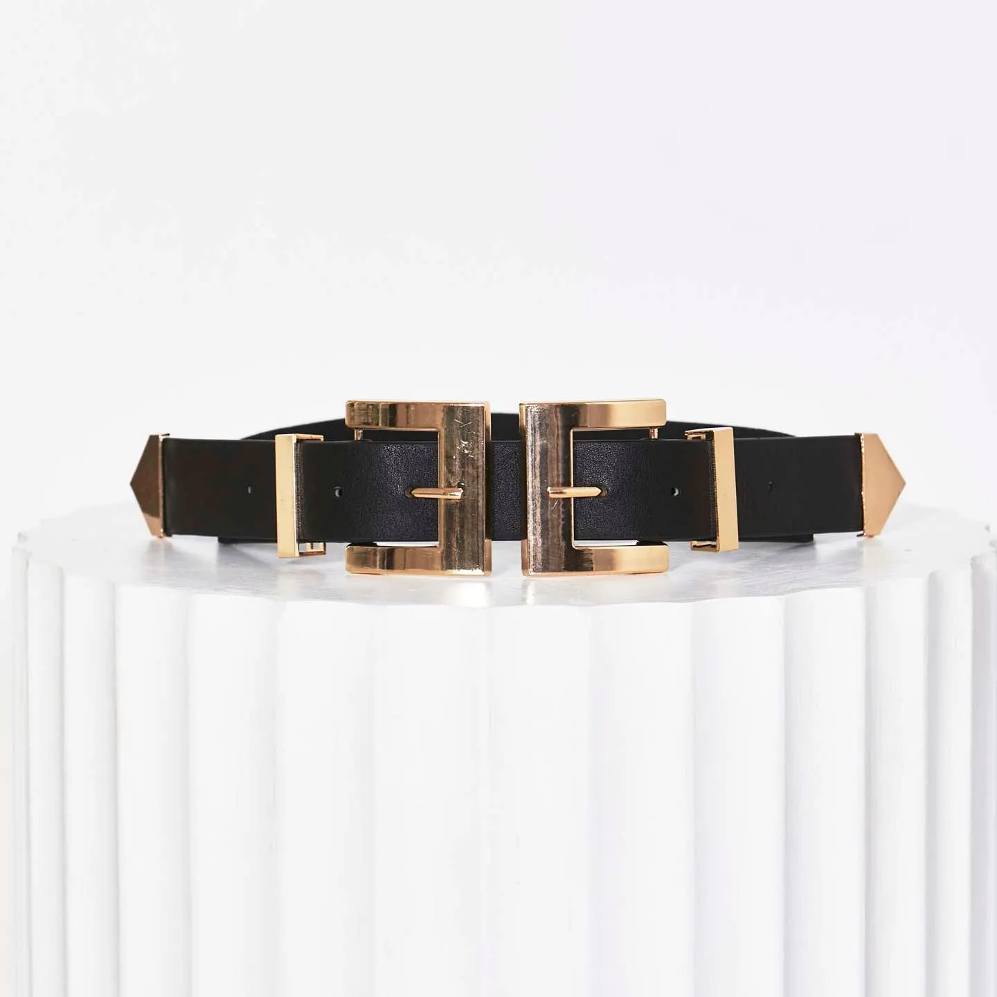 Fate   Becker People Like Us Belt in Black with Gold Buckle