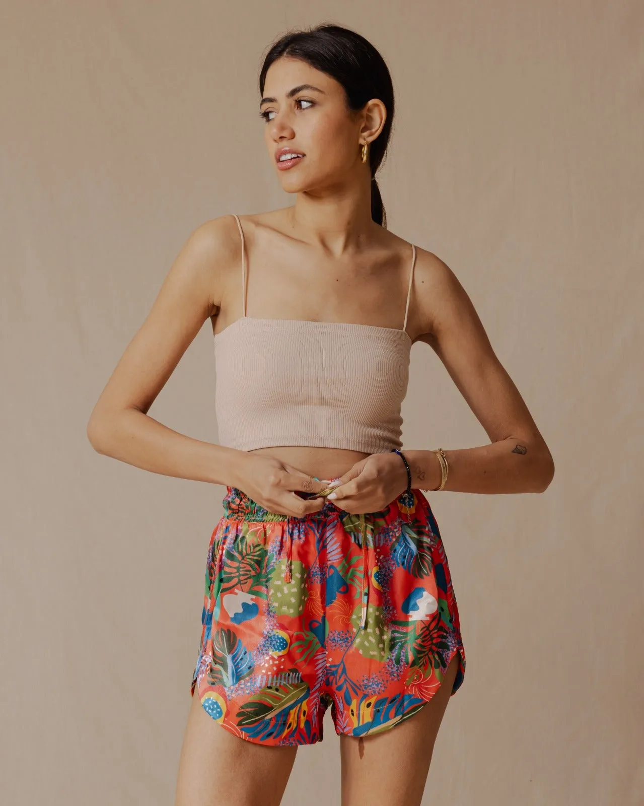 Festive Botanical Shorts Hot Red