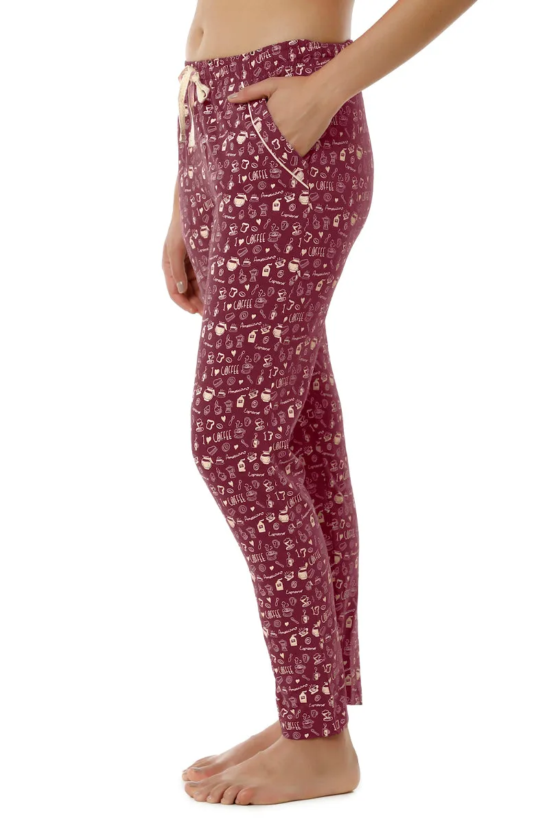 Full Length PJ Bottom - Burgundy Coffee Print