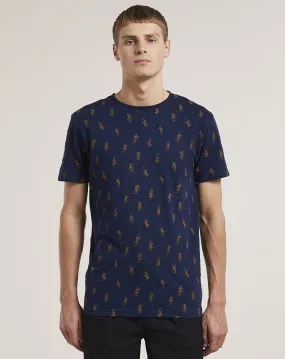 GIDA LIZARD PRINT MENS T-SHIRT | NAVY