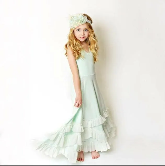 Girls Mint Frock Ruffles Dress