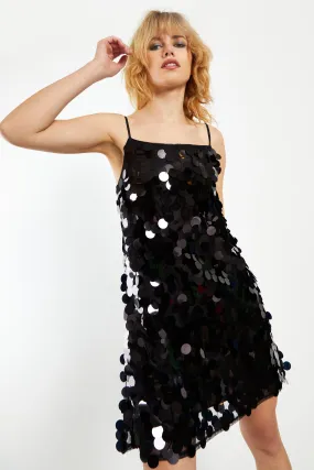 Glamorous Black Statement Sequin Strappy A-Line Mini Dress