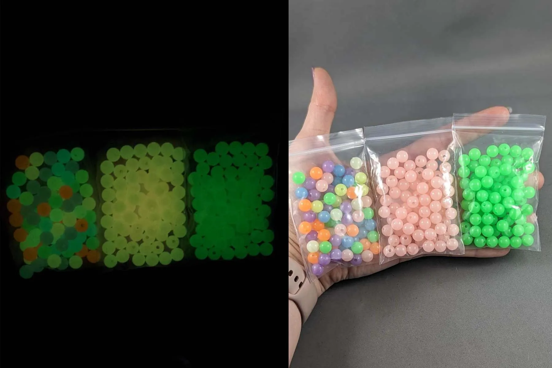 Glow in the Dark Beads Green Acrylic Various Sizes