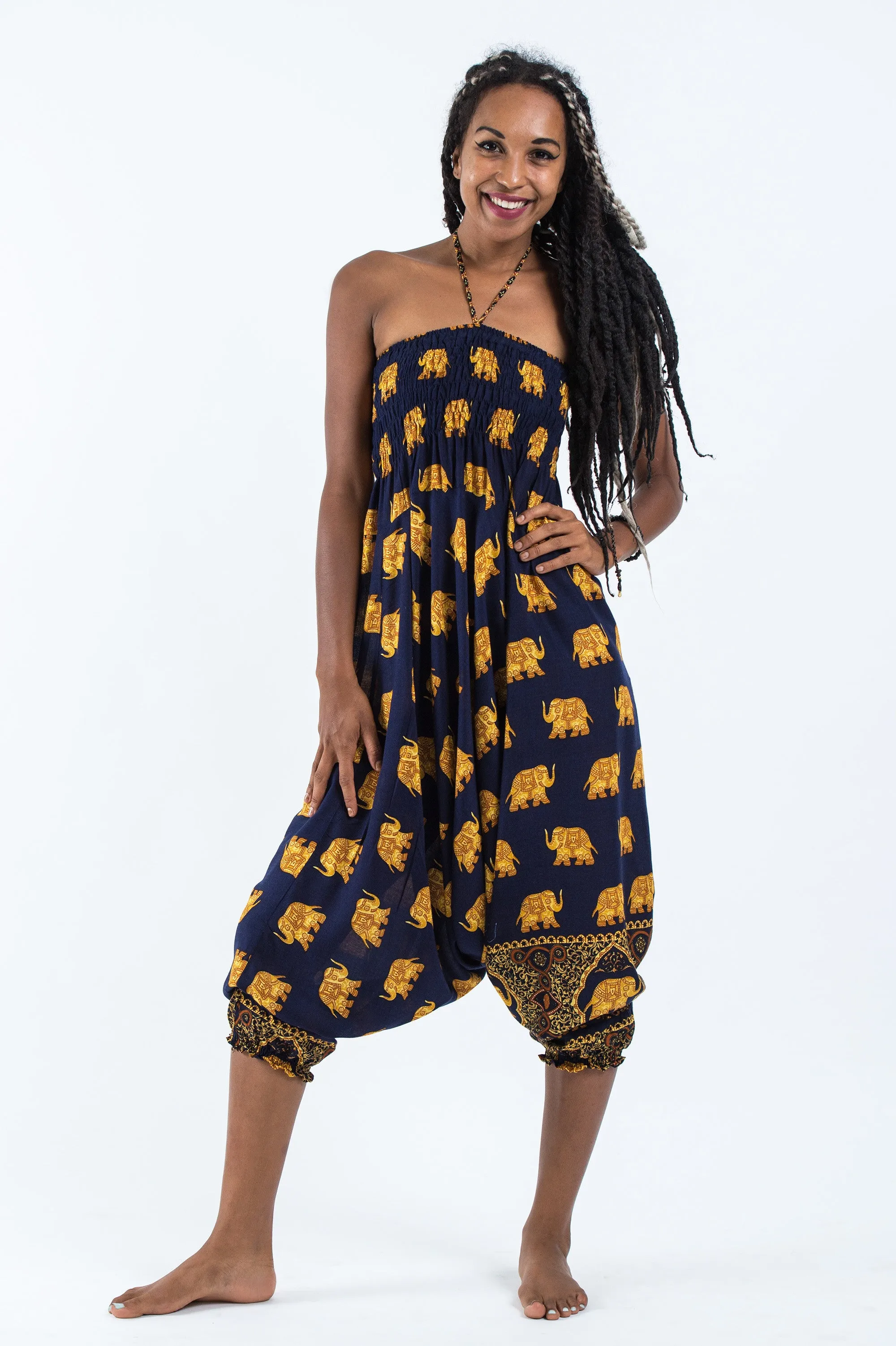 Golden Elephant 2-in-1 Jumpsuit Elephant Pants in Navy