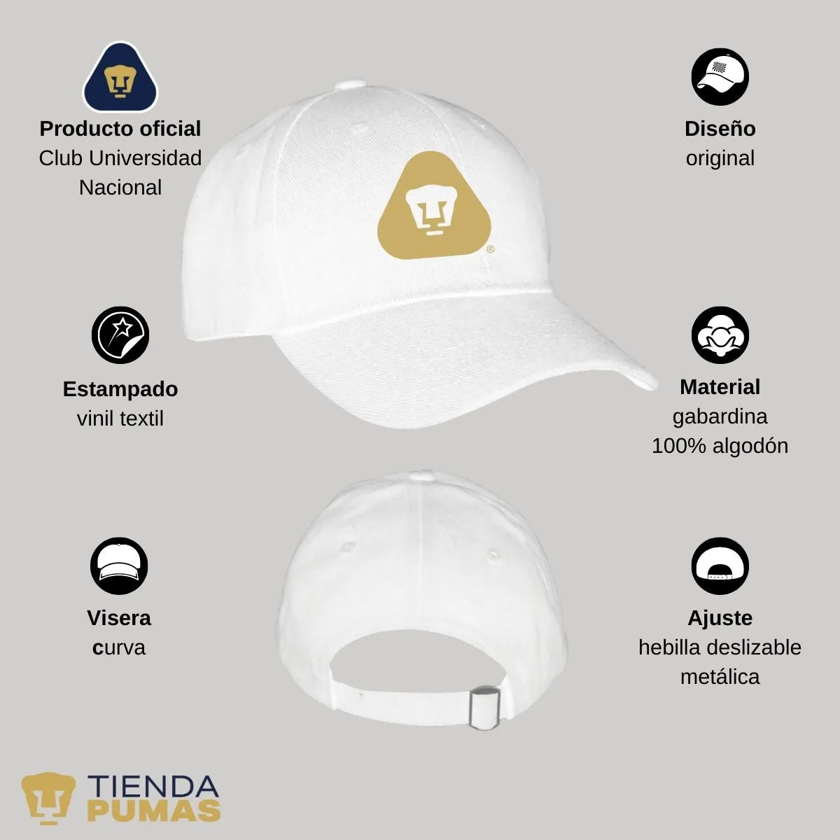 Gorra Pumas UNAM Hombre Mujer Ajustable Emblema Dorado 4 Vinil