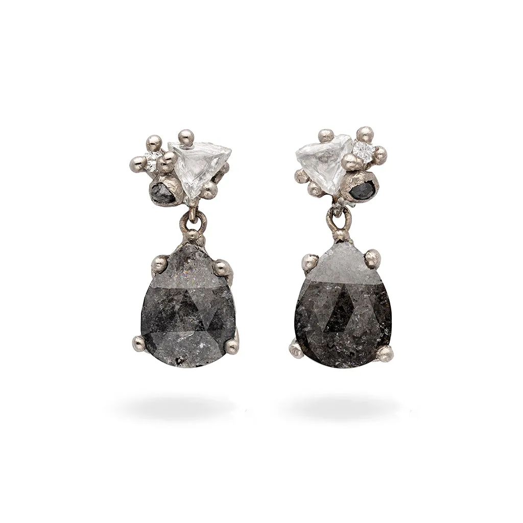 Grey Diamond Cluster Drop Earrings