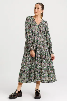 Happiness Navy Bloomy LS Midi Dress