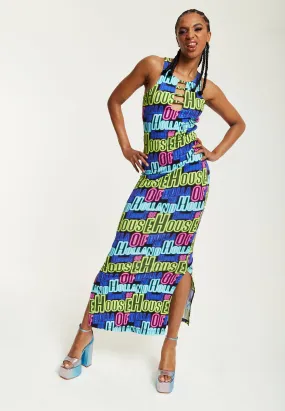 House of Holland Printed Multicolour Maxi Dress With Cut Out Details