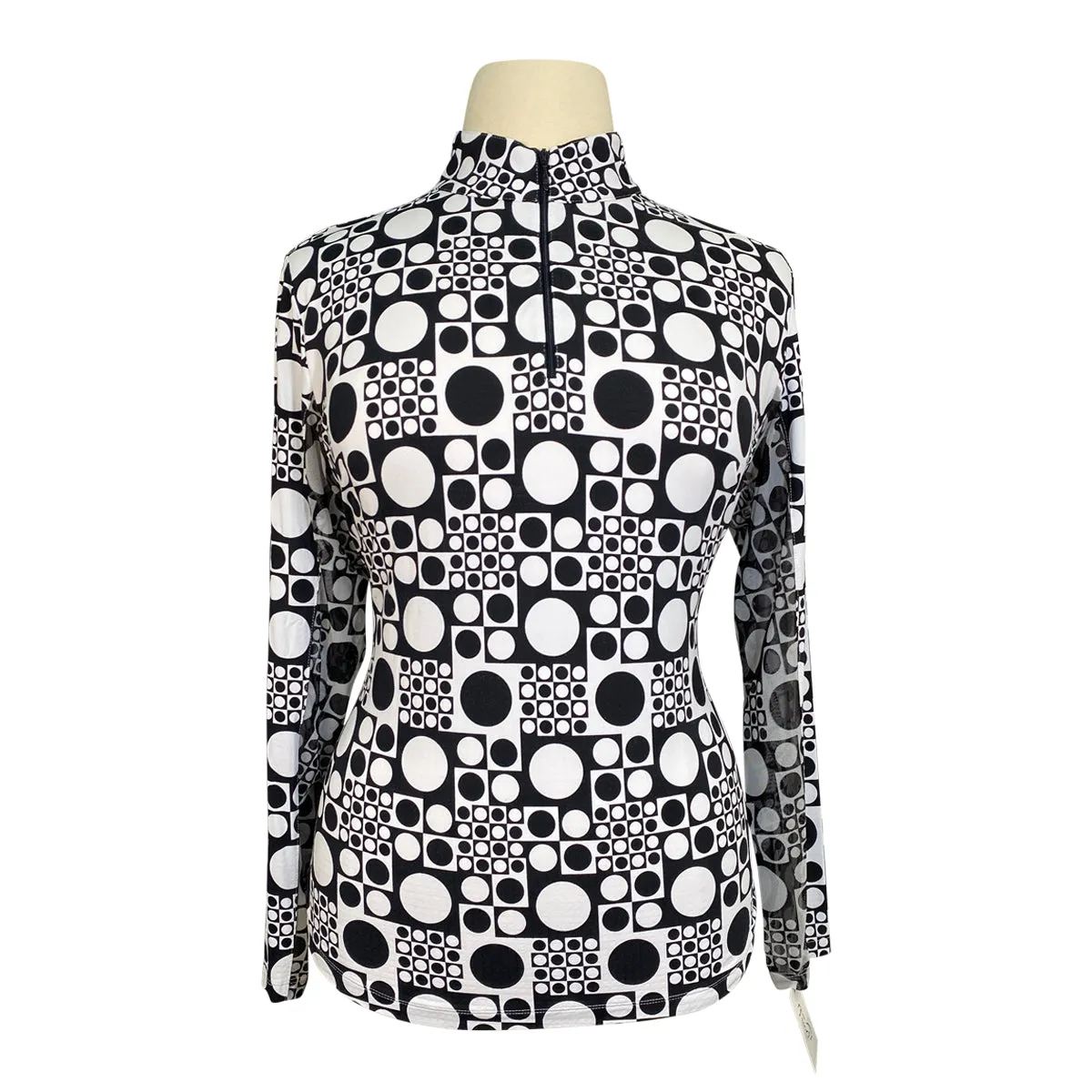 IBKUL Long Sleeve Shirt in Black/White Mod Spots  - Women's XXL