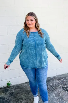 Jordan Waffle Knit Long Sleeve Top, Teal