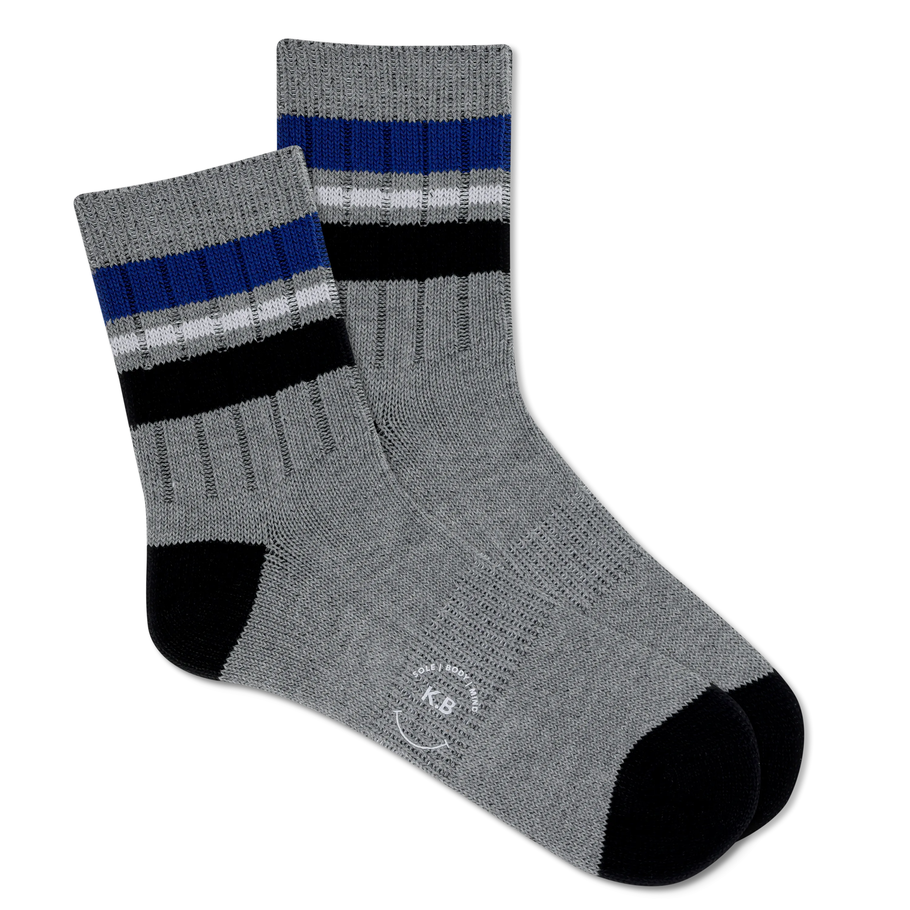 K.Bell Men's Striped Ribbed Short Crew Sock