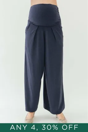 Knitted Wide Legs Pleated Gabe Maternity Pants Navy