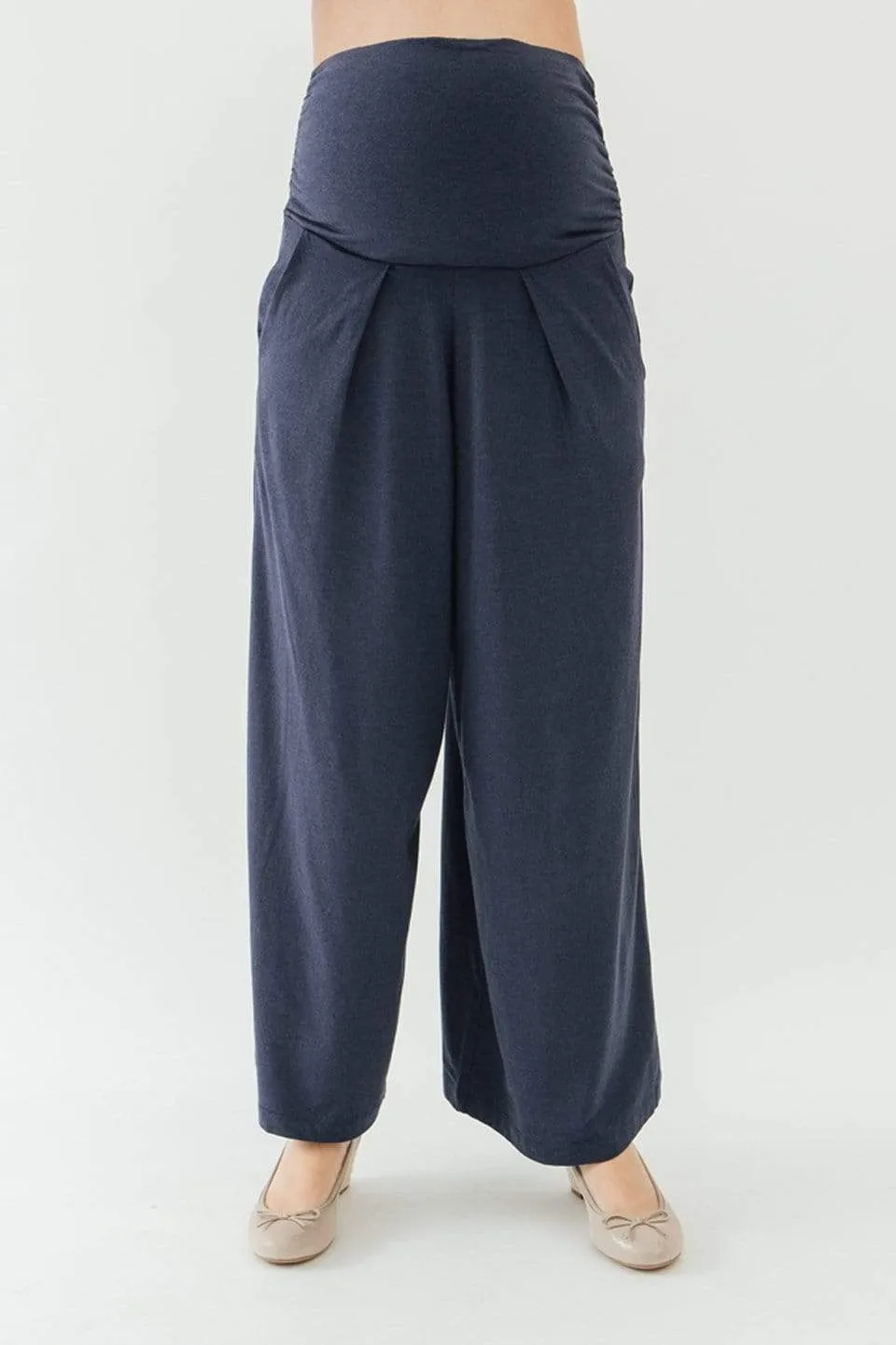 Knitted Wide Legs Pleated Gabe Maternity Pants Navy