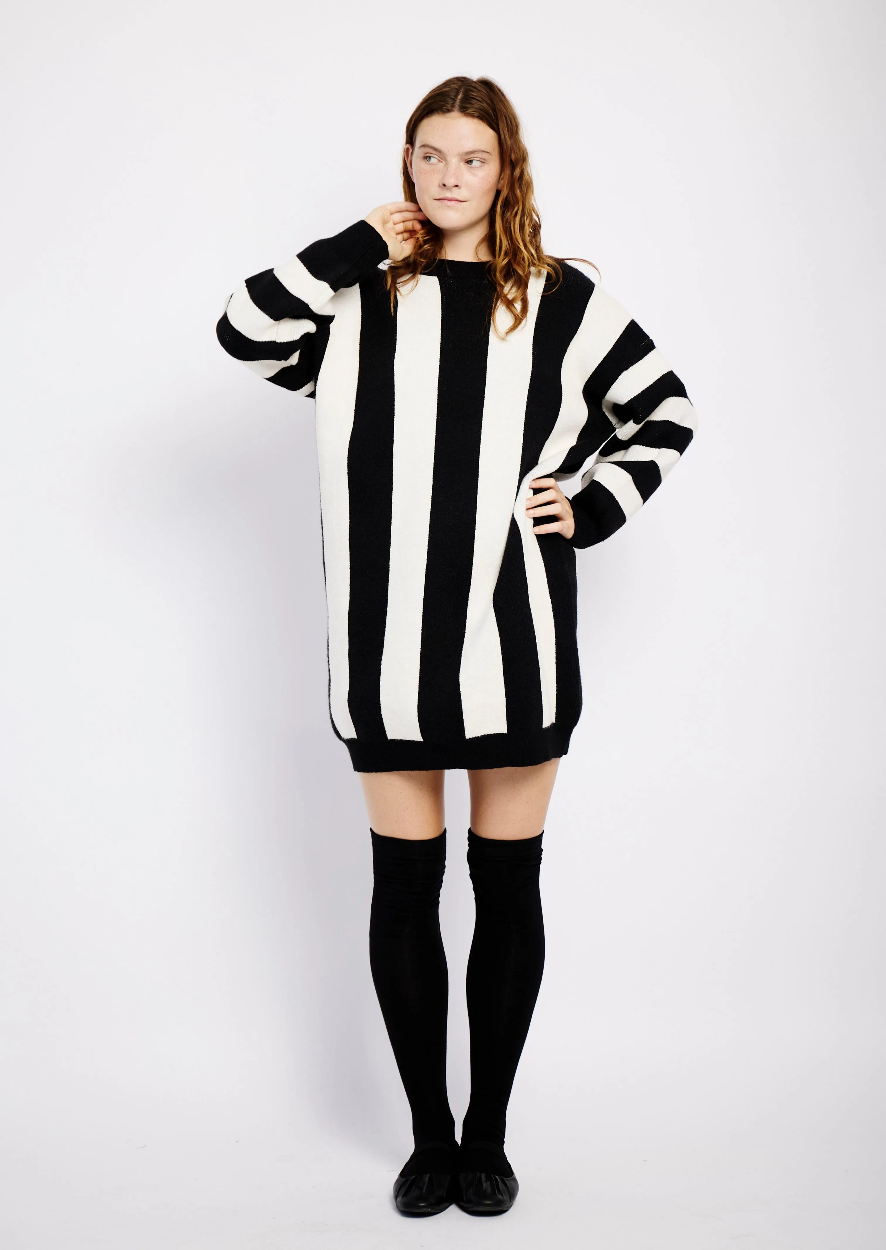 Knitwear Dress in Black and White Stripe