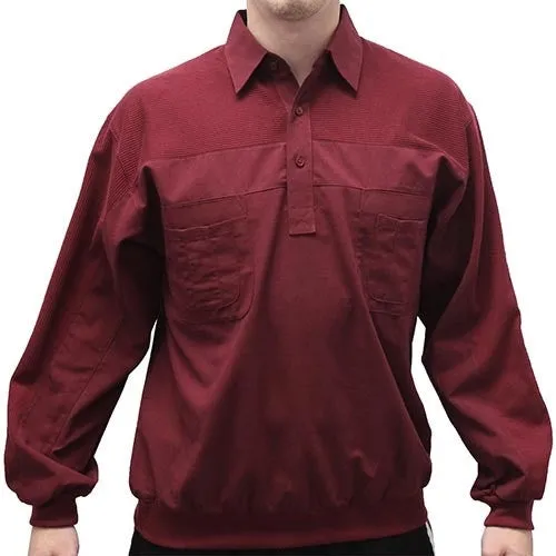 LD Sport Four Pocket Woven Long Sleeve Banded Bottom Shirt -Big and Tall - Burgundy