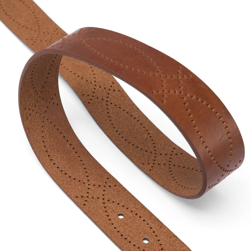 Leather belt with a beautiful western pattern / 15840 - Cognac