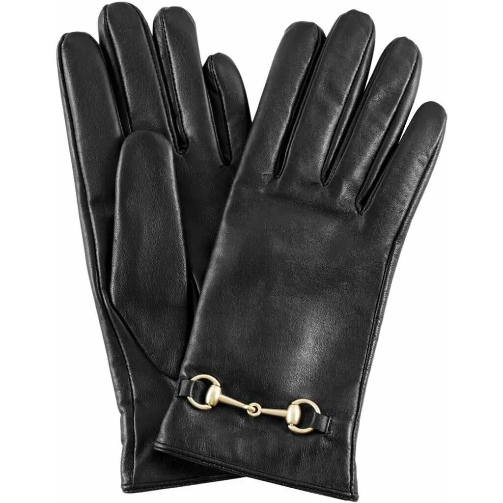 Leather gloves with a feminine chain / 15508 - Black / Gold