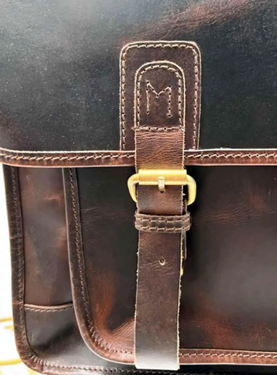 Leather Messenger Bag Briefcase with Leather Handle or Detachable Shoulder Strap