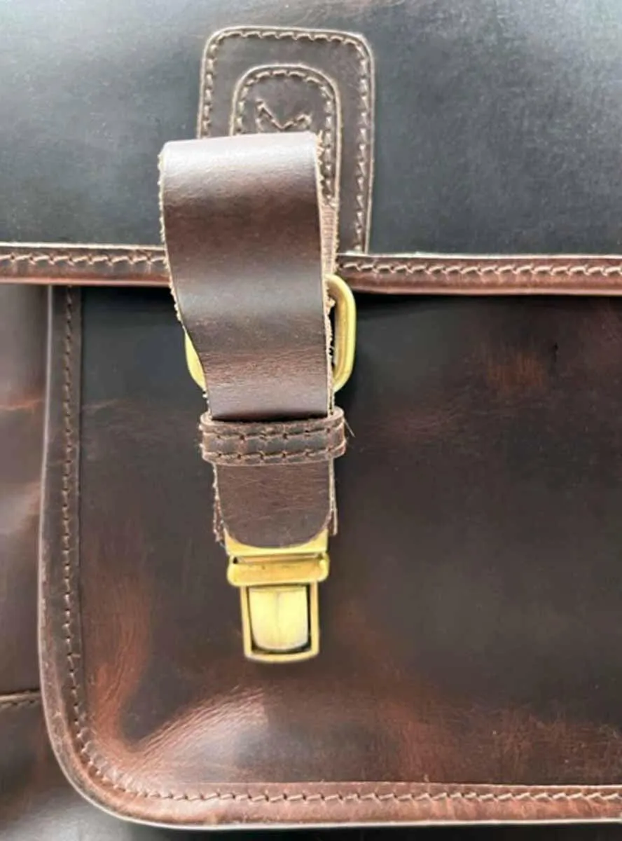 Leather Messenger Bag Briefcase with Leather Handle or Detachable Shoulder Strap