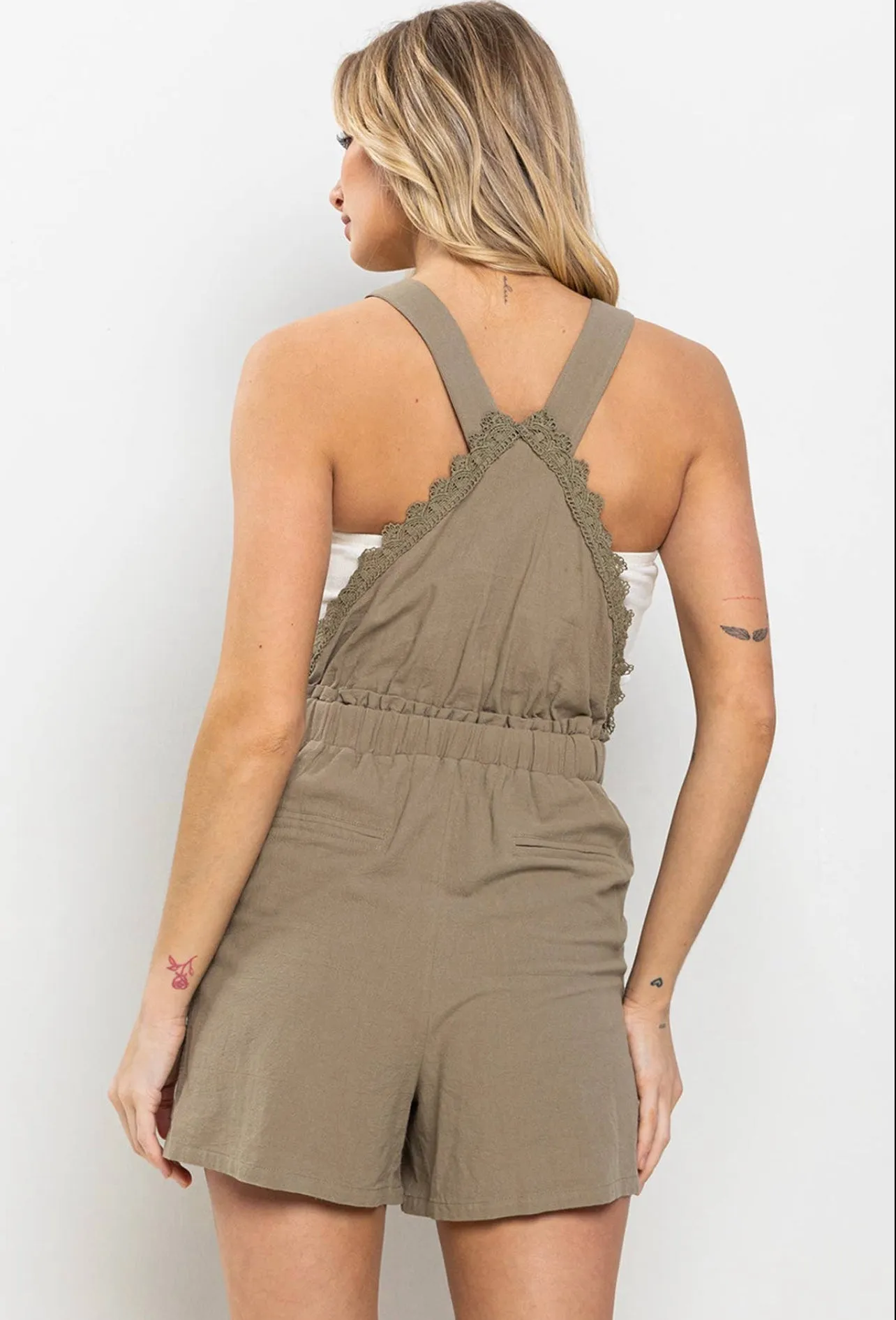 Linen Race Detailed Adjustable Overall Romper