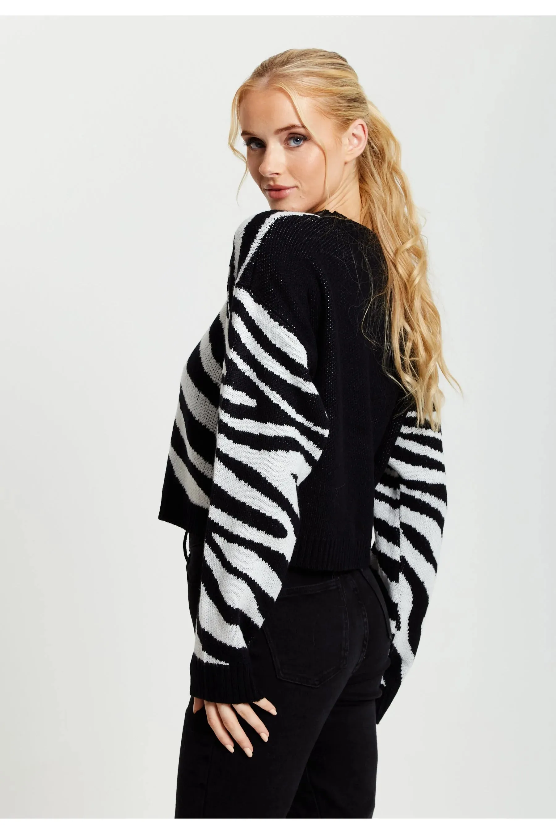 Liquorish Heart Jumper In Black And White Zebra Pattern