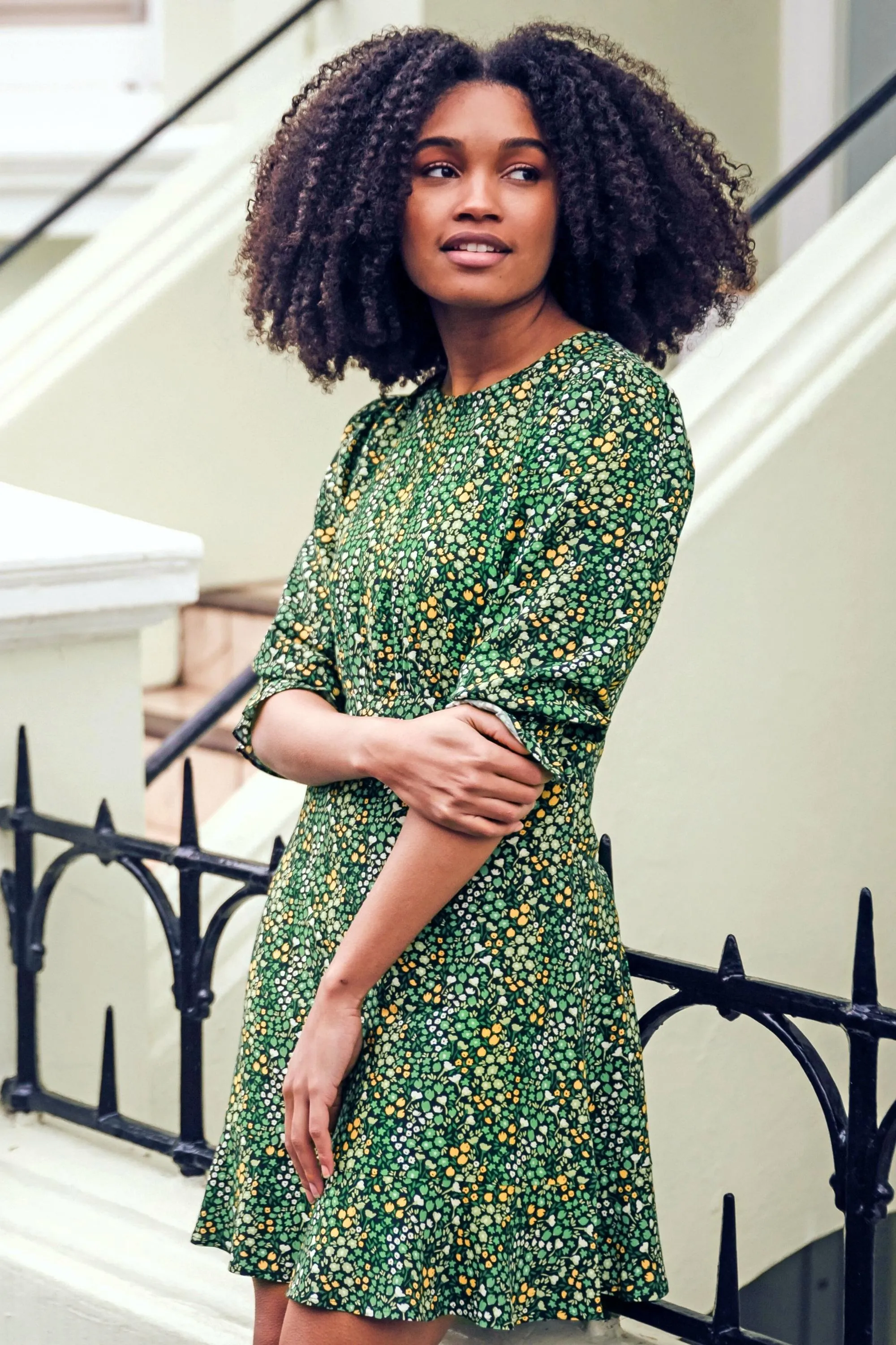 Lorelei Dress - Black/Green, Ditsy Floral