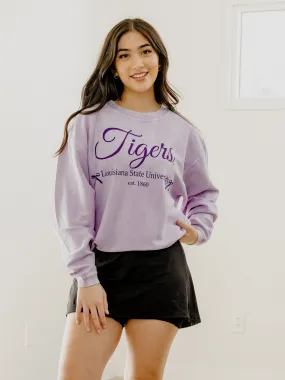 LSU Tigers Established Bows Lilac Corded Crew Sweatshirt