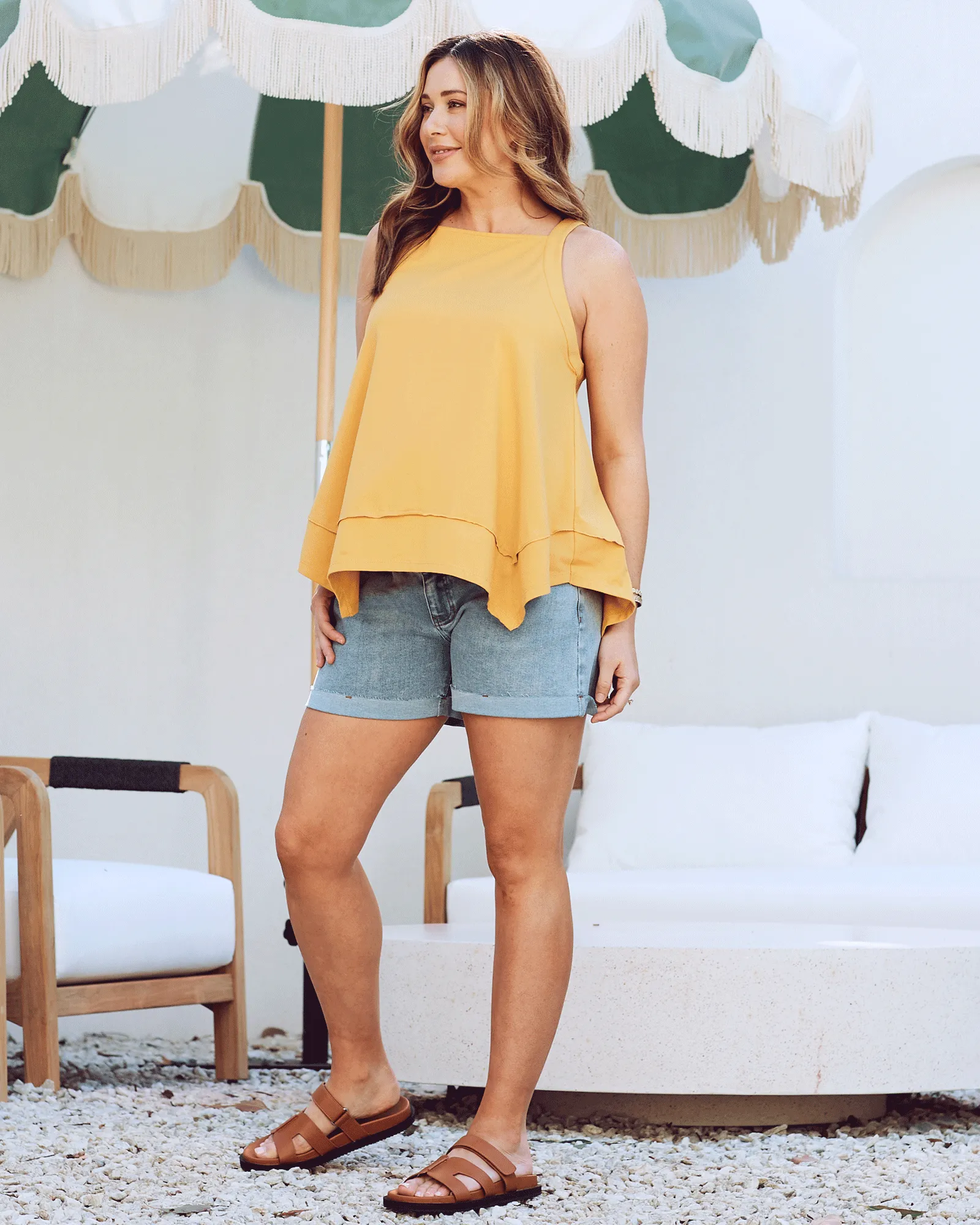 Luana Maternity Asymmetric Cotton Tee - Sunshine Yellow