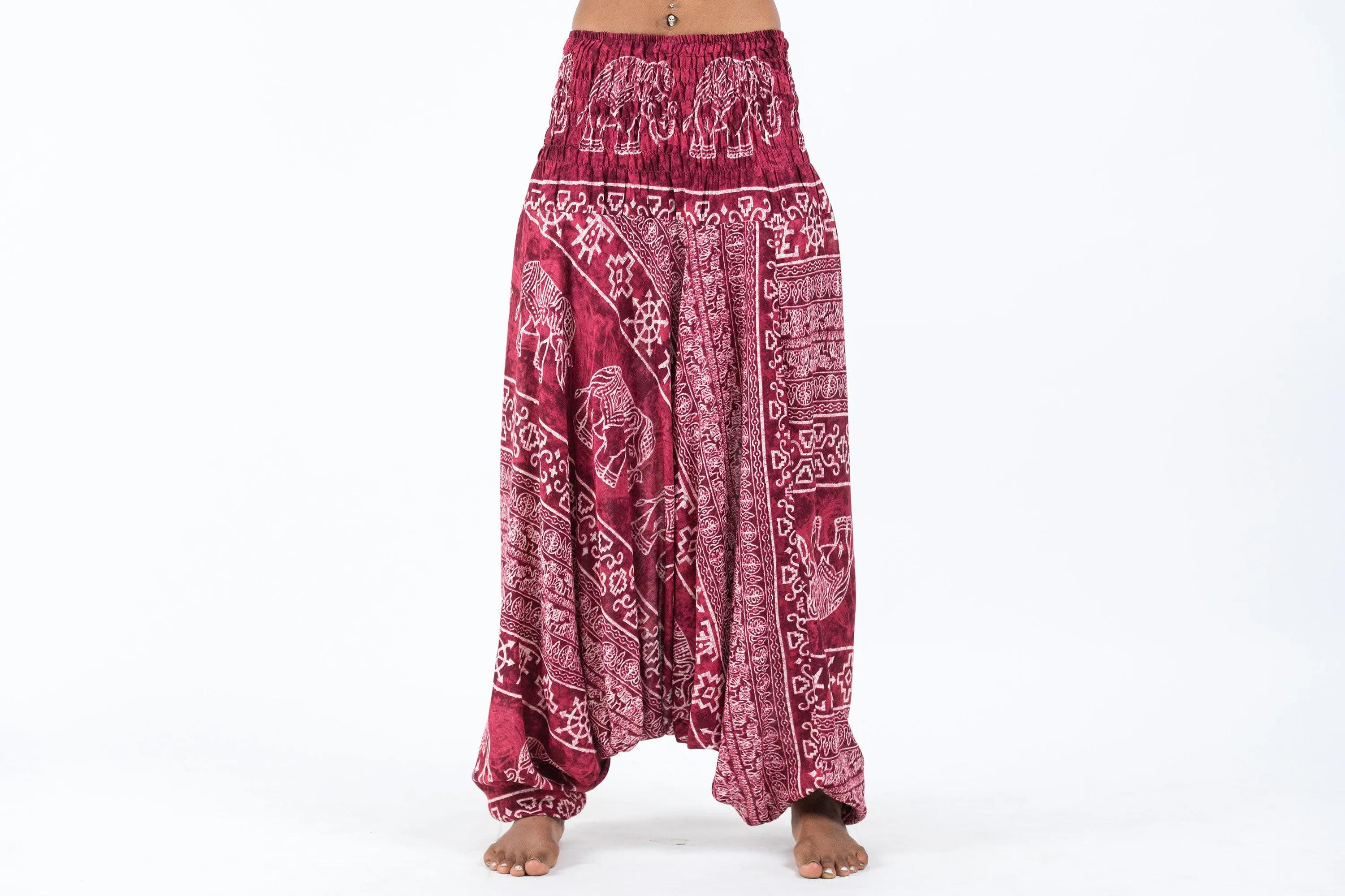 Marble Elephant 2-in-1 Jumpsuit Elephant Pants in Red