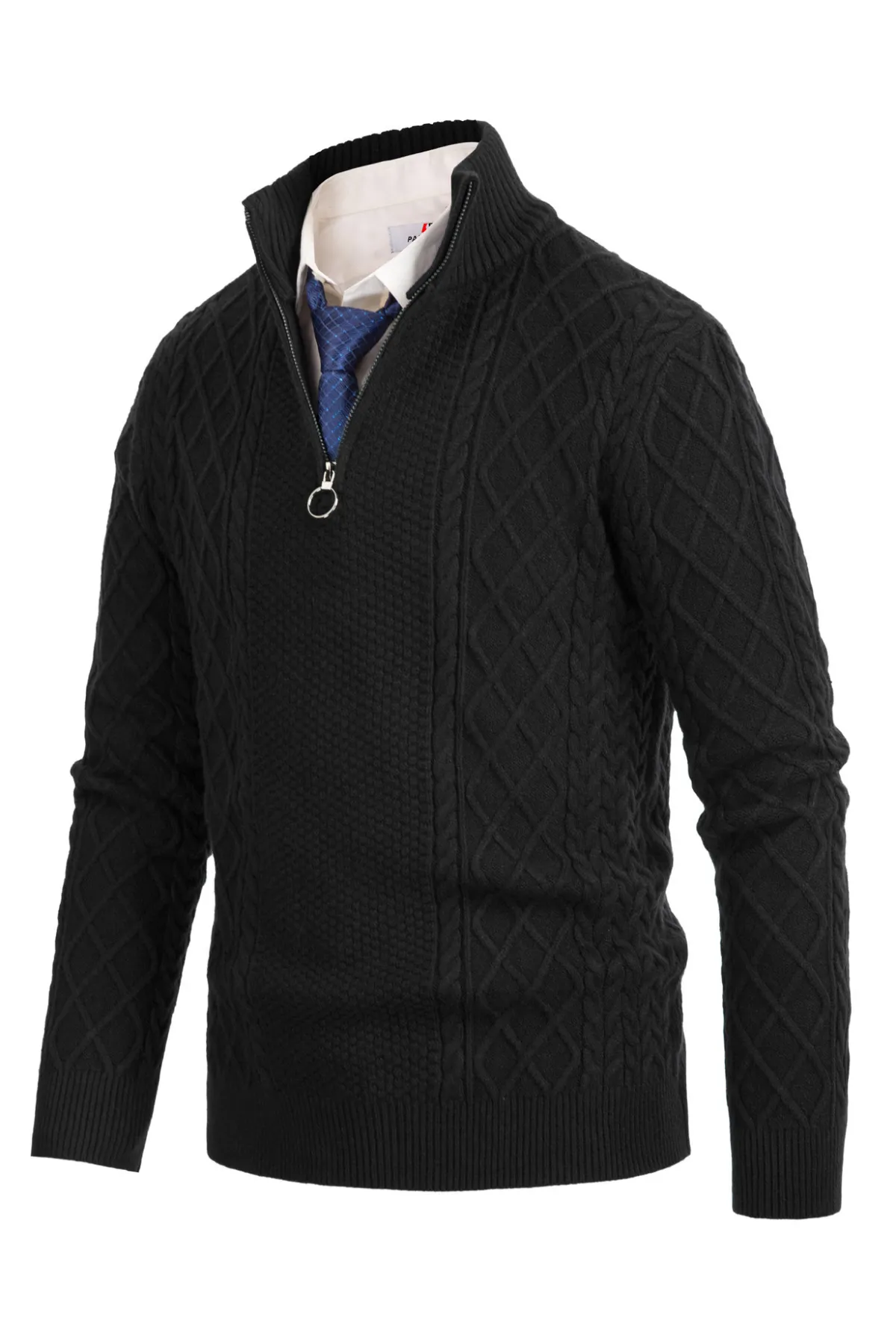 Men's Casual Quarter-Zip Sweaters Cable Knit Thermal Pullover