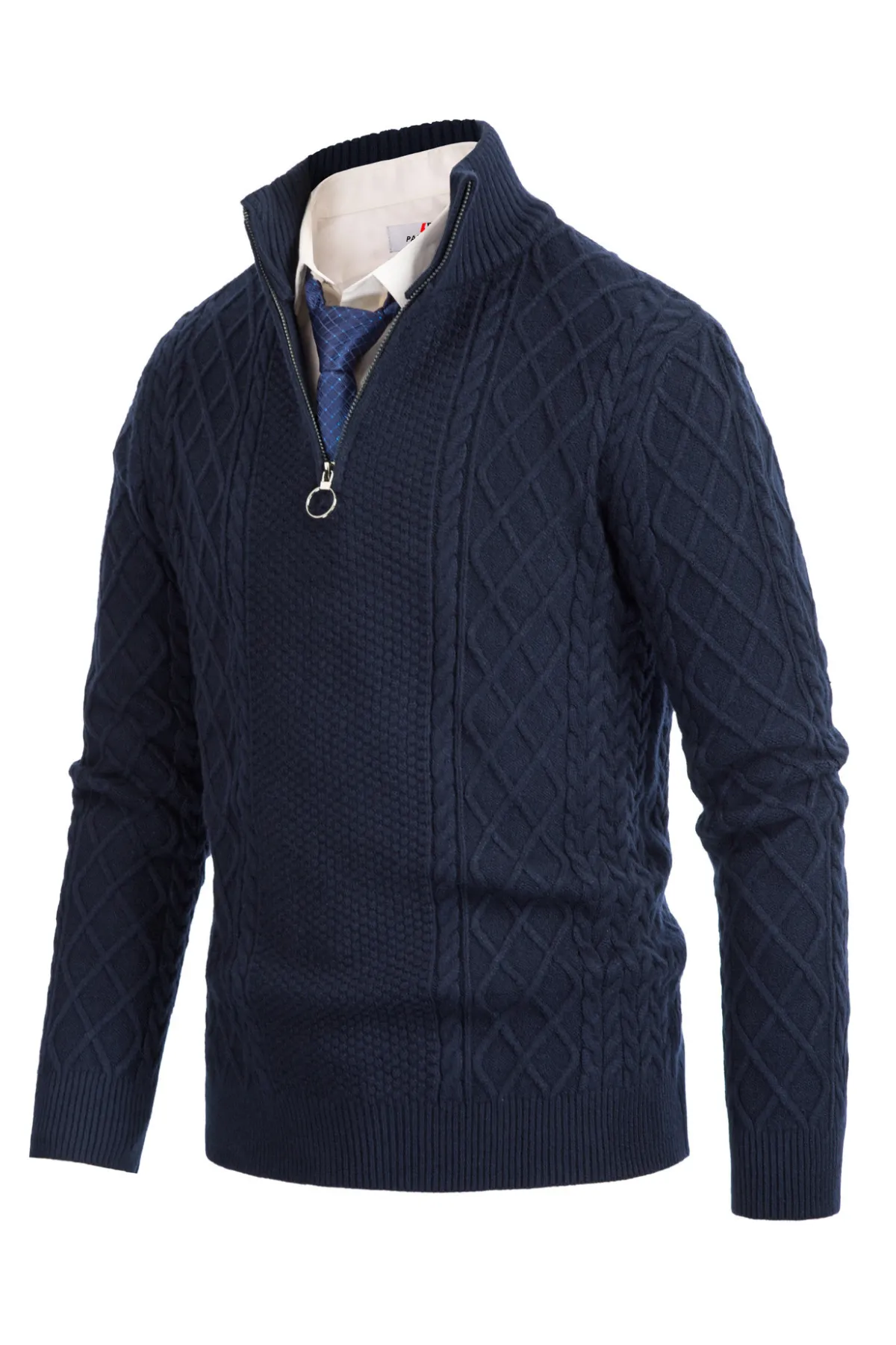 Men's Casual Quarter-Zip Sweaters Cable Knit Thermal Pullover