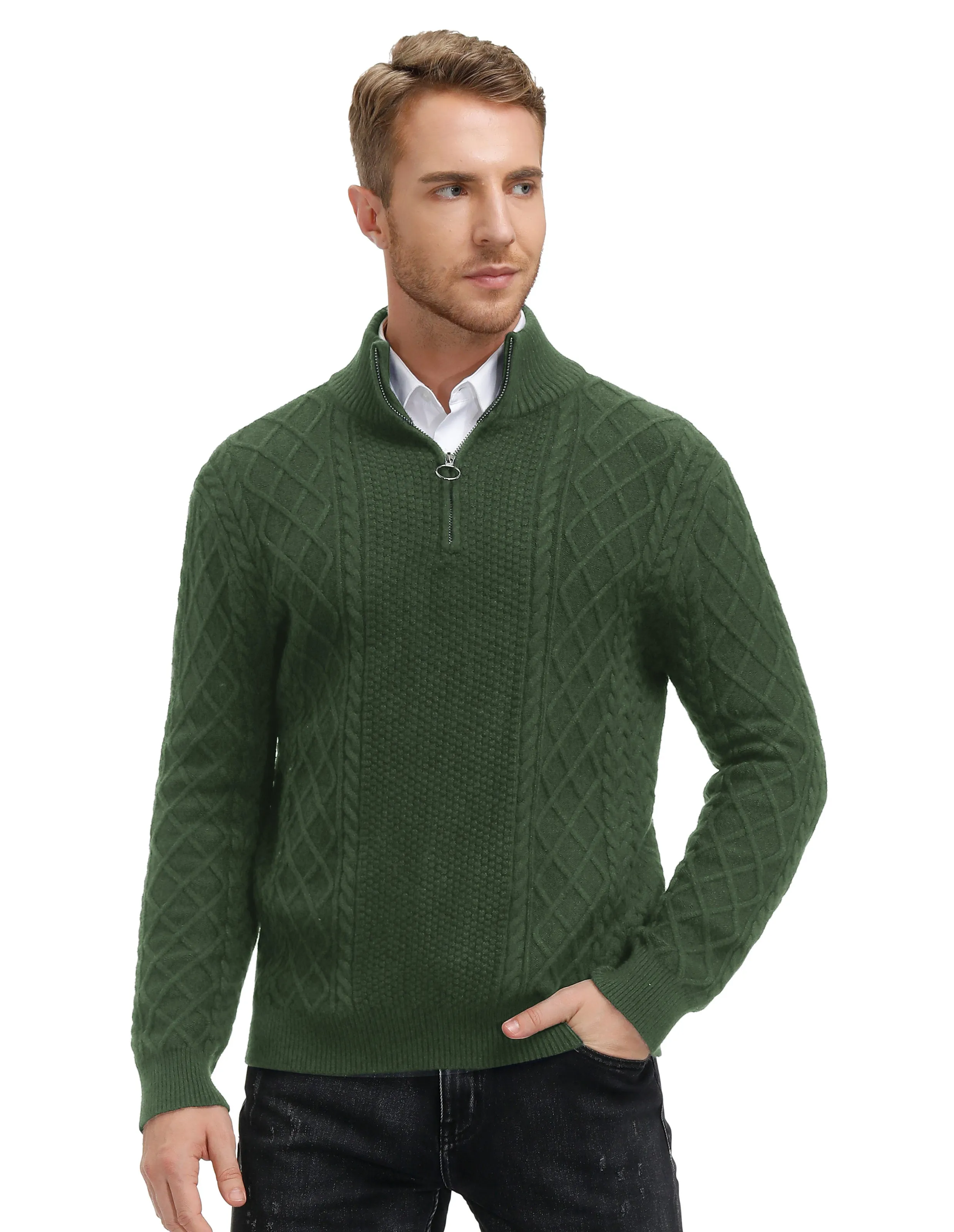 Men's Casual Quarter-Zip Sweaters Cable Knit Thermal Pullover