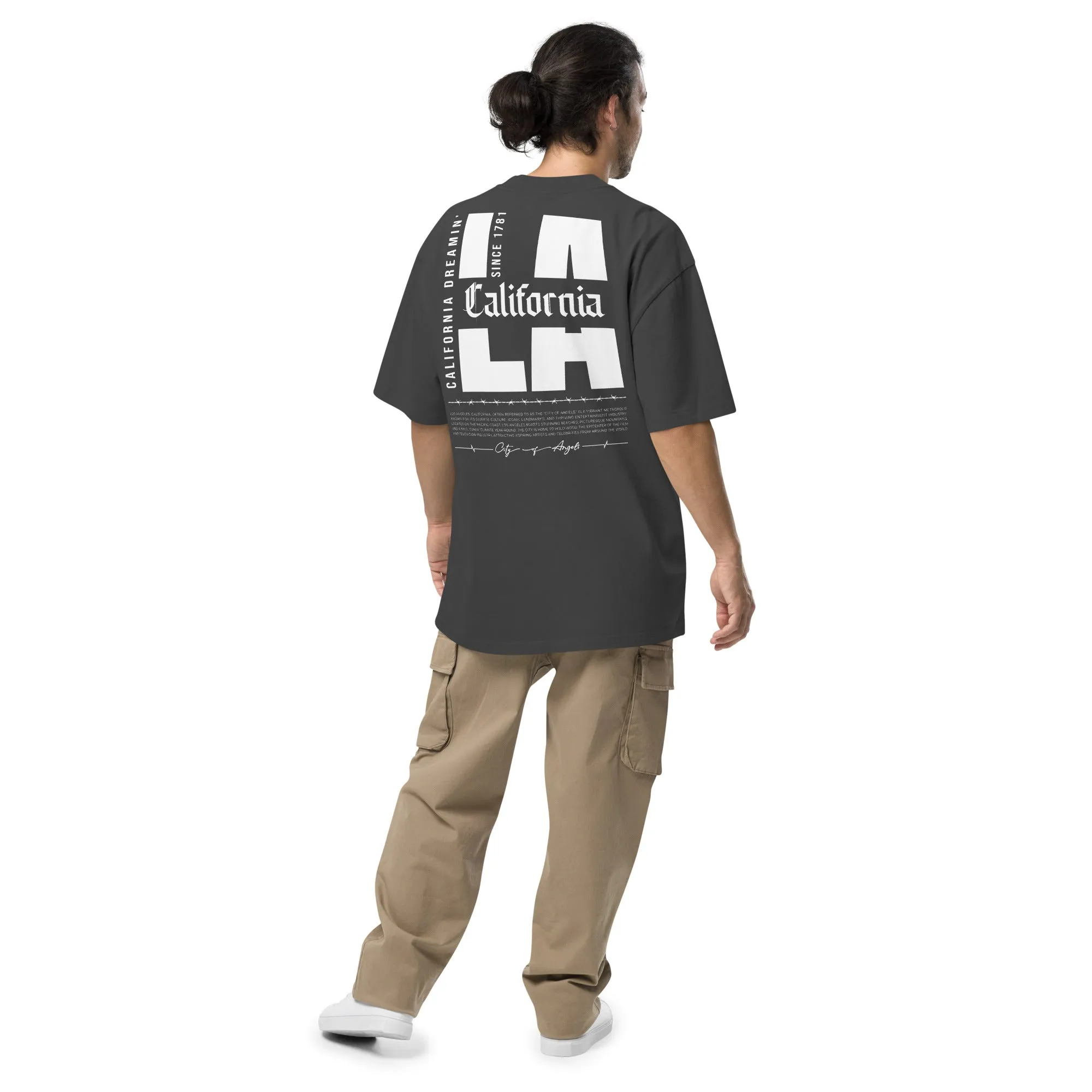 Men's L.A. City Of Angels Theme Oversized Faded T-shirt