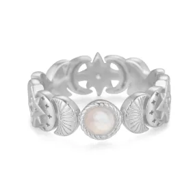 Moonstone Silver Ring - Moon Phases